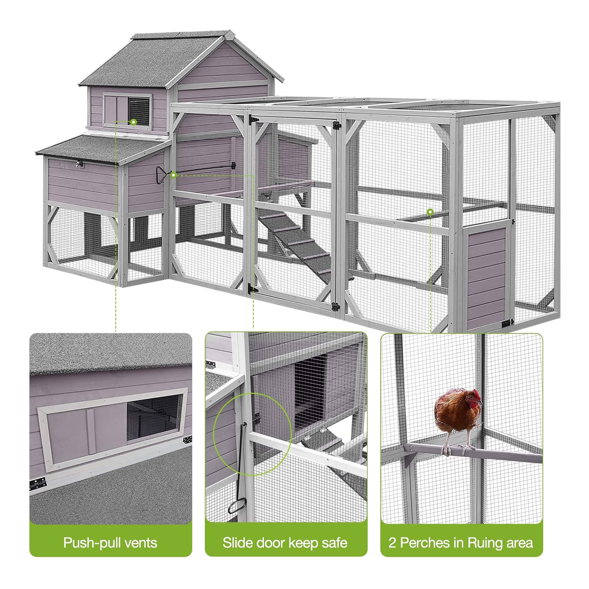 Large 137-Inch Wooden Chicken Coop With Run And 6 Nesting Boxes [10-15 Chickens]