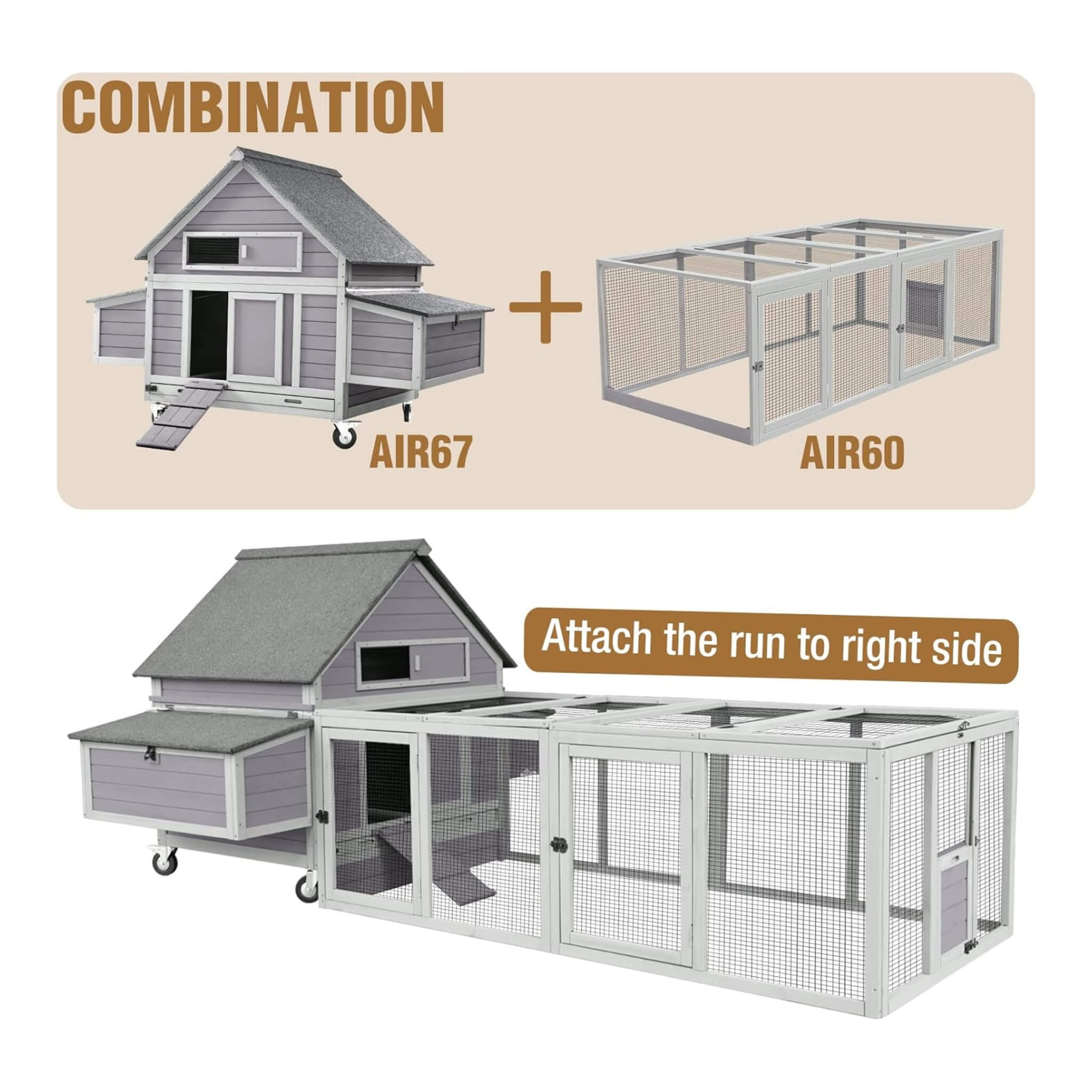 Large 63-Inch Movable Wooden Hen House With Wheels And Nesting Box