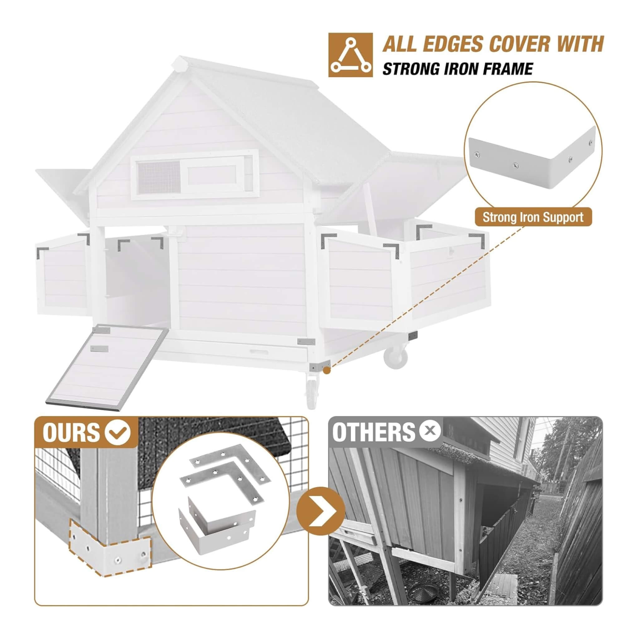 Large 63-Inch Movable Wooden Hen House With Wheels And Nesting Box