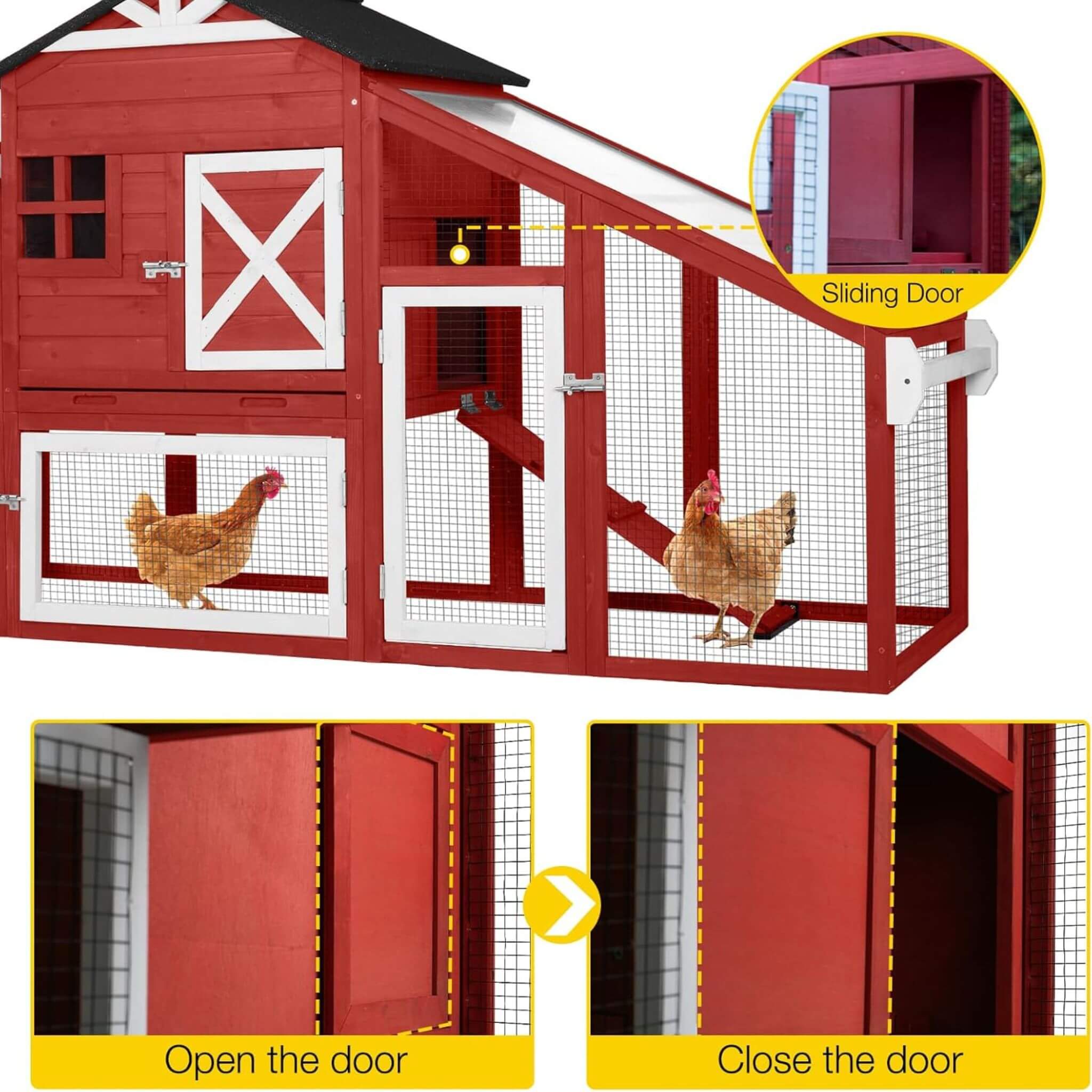 Large 73-Inch Portable Chicken Coop With Wheels And Nesting Box