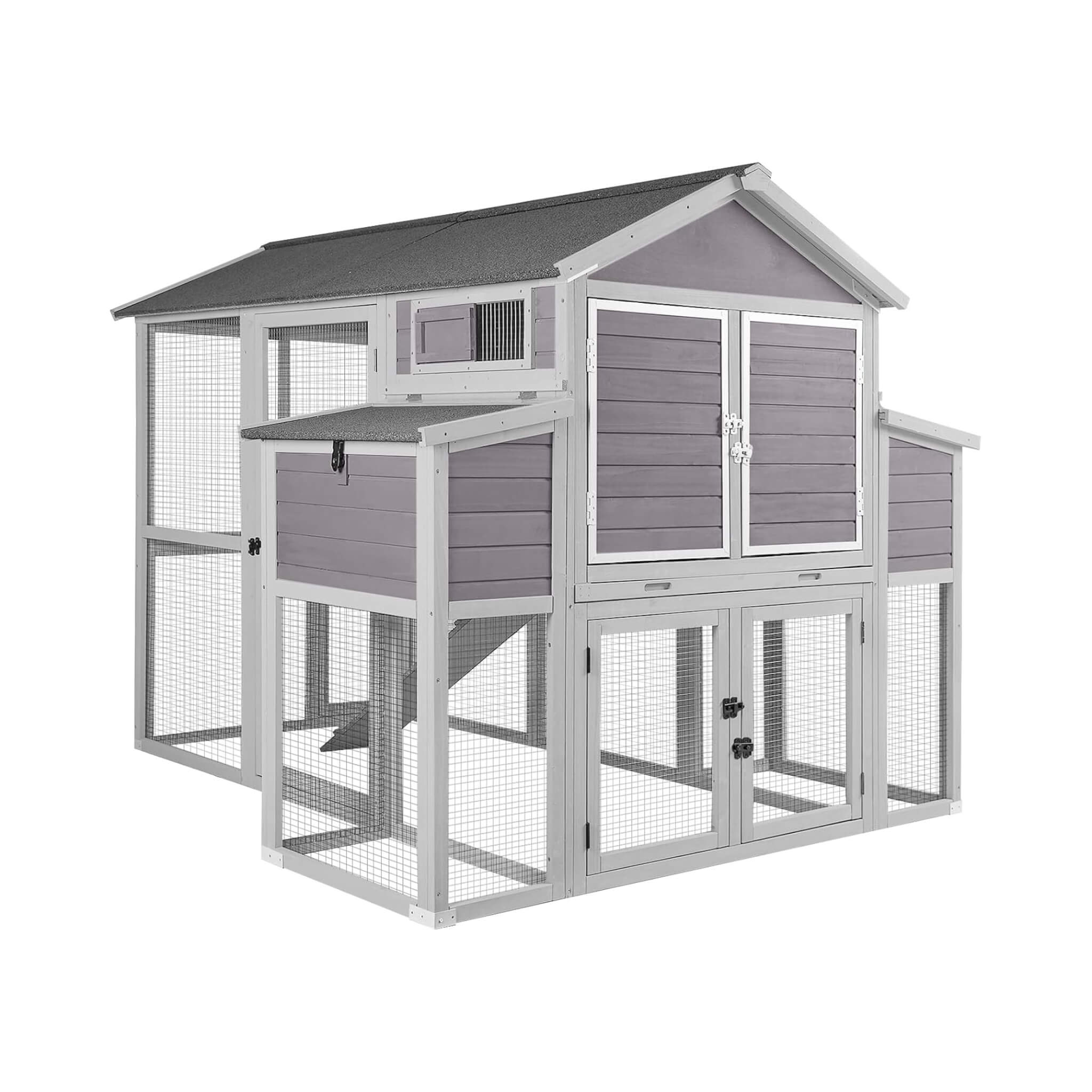 Large 76-Inch Outdoor Chicken Hen House With Sleeping Area And Run [6-10 Chickens]