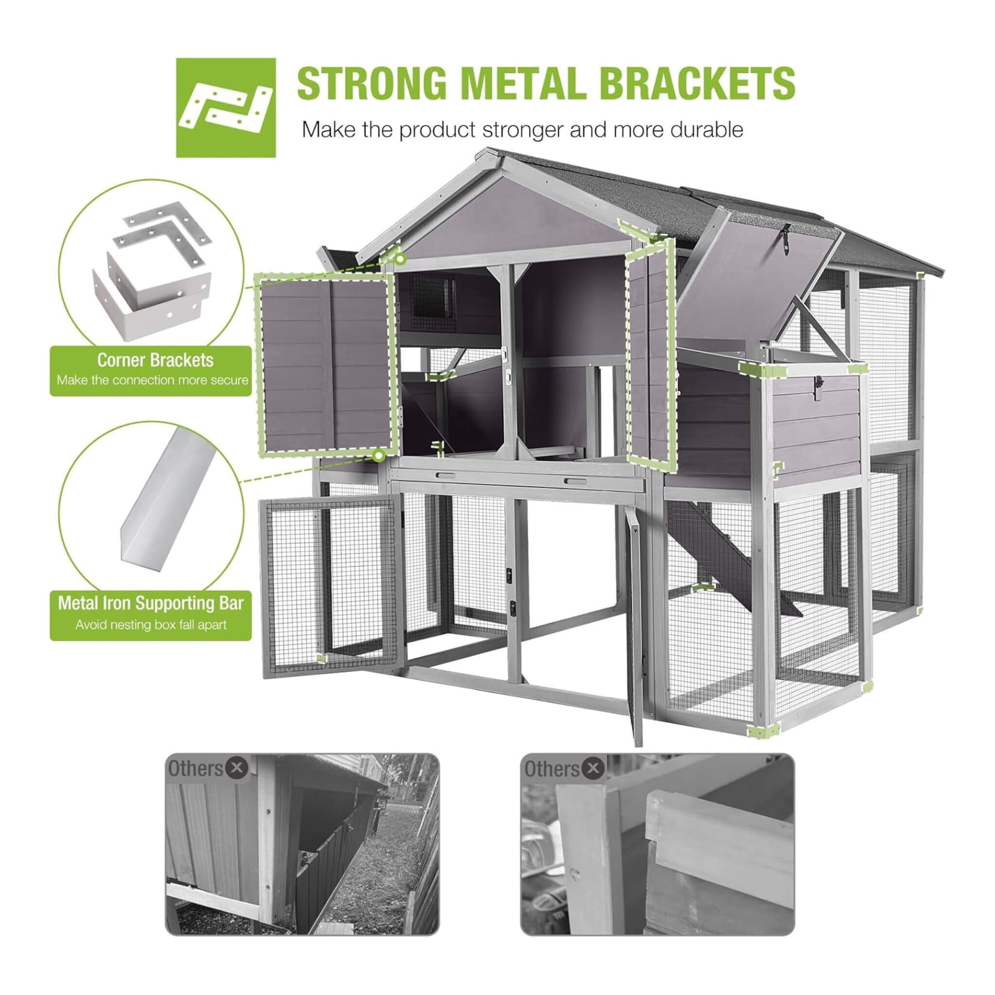 Large 76-Inch Outdoor Chicken Hen House With Sleeping Area And Run [6-10 Chickens]