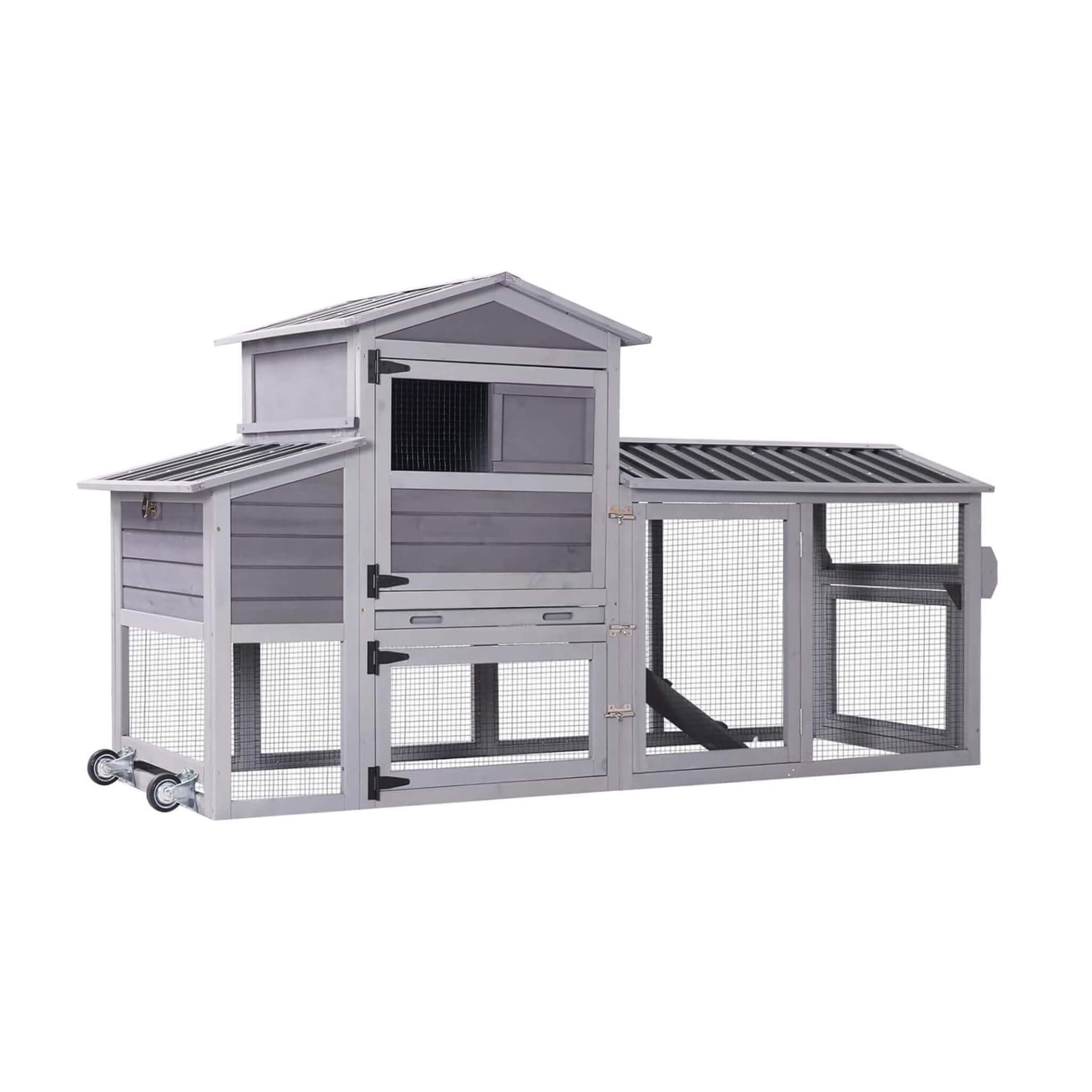 Large 83-Inch Mobile Chicken Coop With Wheels And Nesting Box [4-6 Chickens]