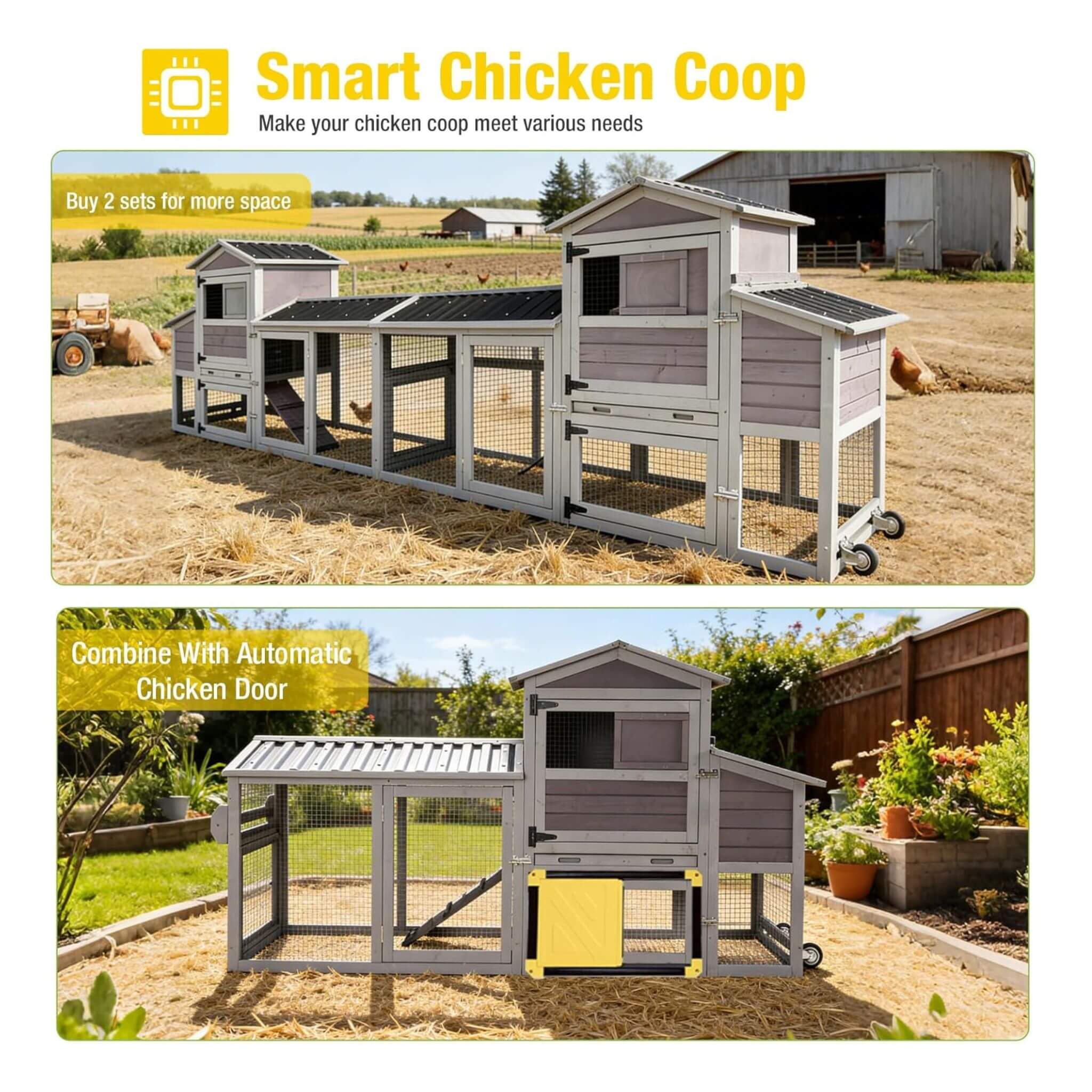 Large 83-Inch Mobile Chicken Coop With Wheels And Nesting Box [4-6 Chickens]
