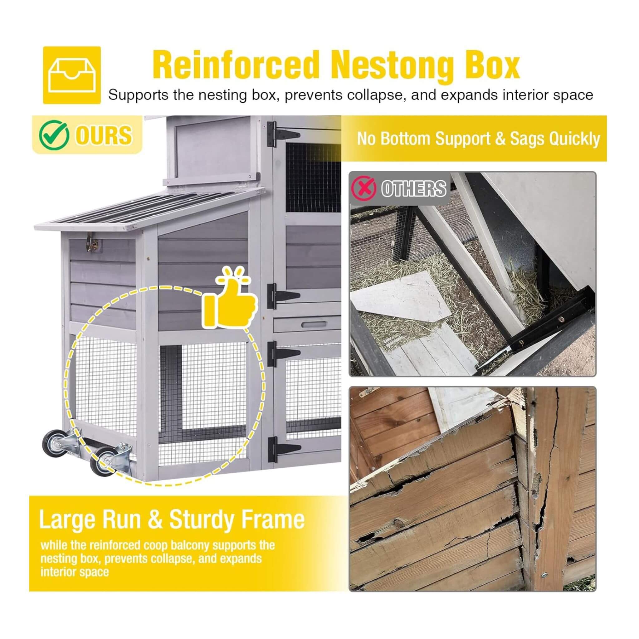 Large 83-Inch Mobile Chicken Coop With Wheels And Nesting Box [4-6 Chickens]