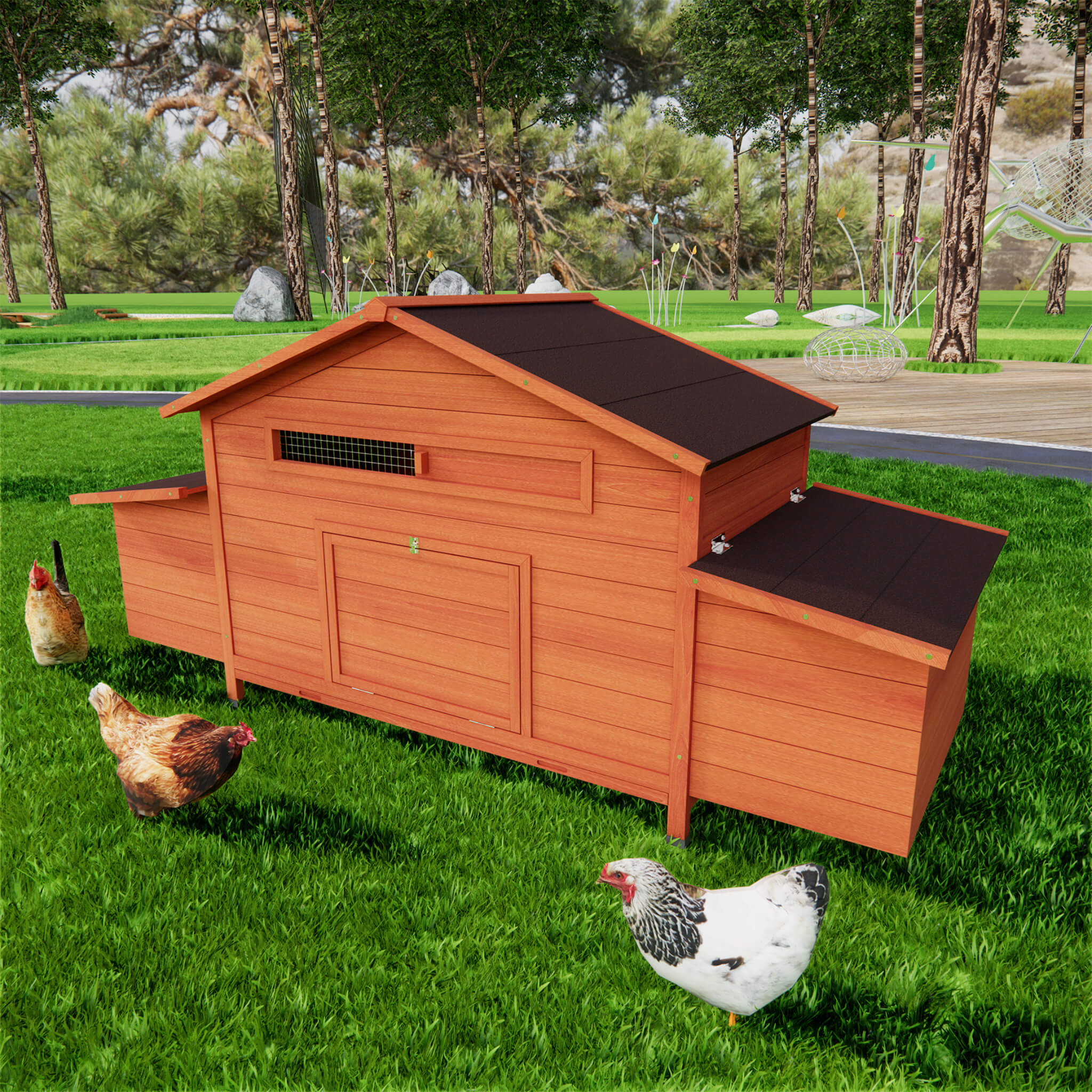 Large 44-Inch Premium Outdoor Spacious Wooden Chicken Coop With Two-Sides Nesting Boxes