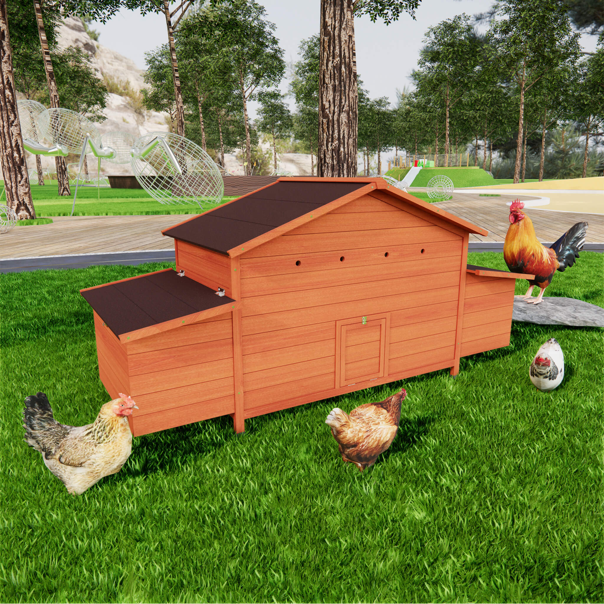 Large 44-Inch Premium Outdoor Spacious Wooden Chicken Coop With Two-Sides Nesting Boxes