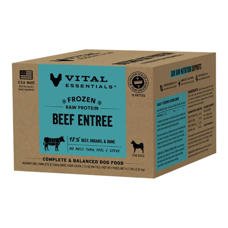 Vital Essentials Beef Entrée Frozen Raw Patties Dog Food 4.7lb