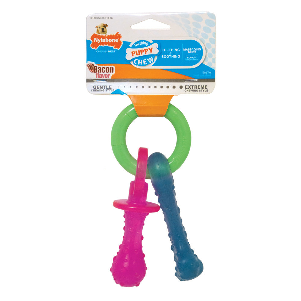 Nylabone Puppy Pacifier Teething Toy Bacon Flavored