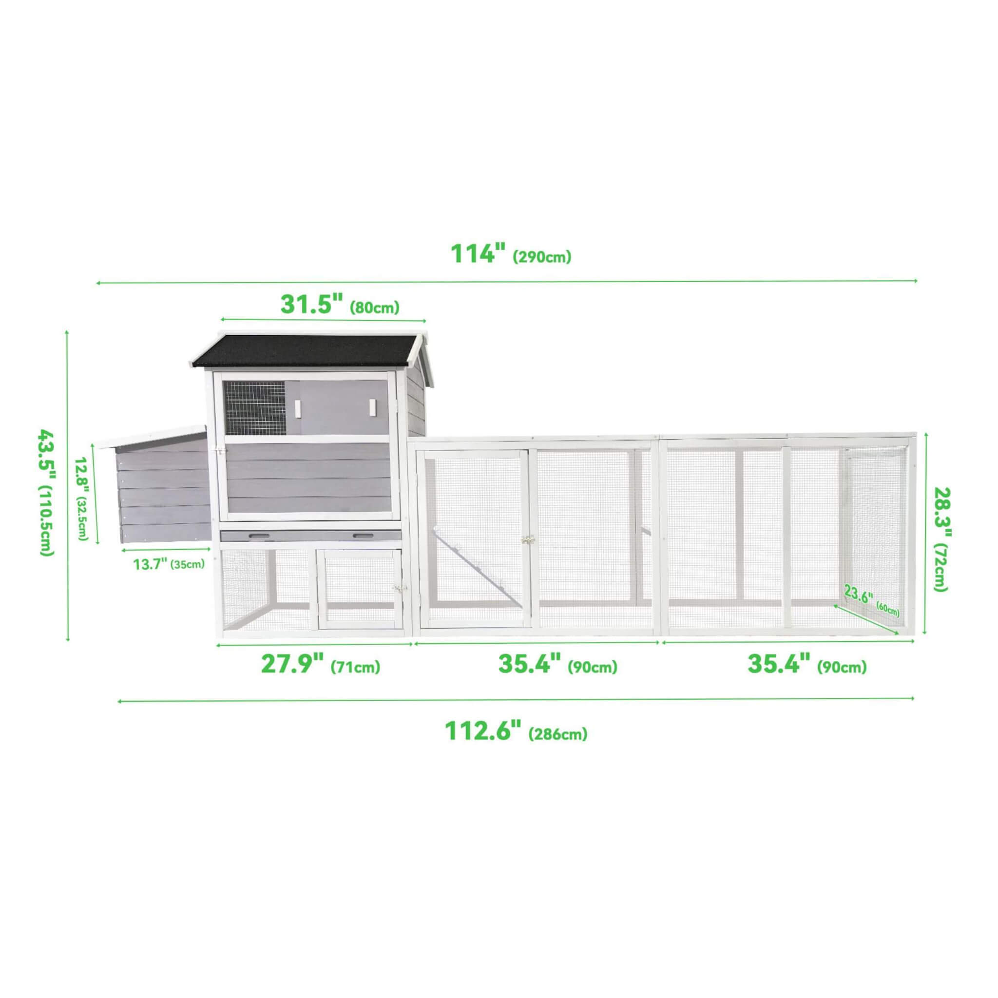 Large Heavy-Duty 113-Inch Outdoor Anti-UV Waterproof Wooden Chicken Coop Hen House
