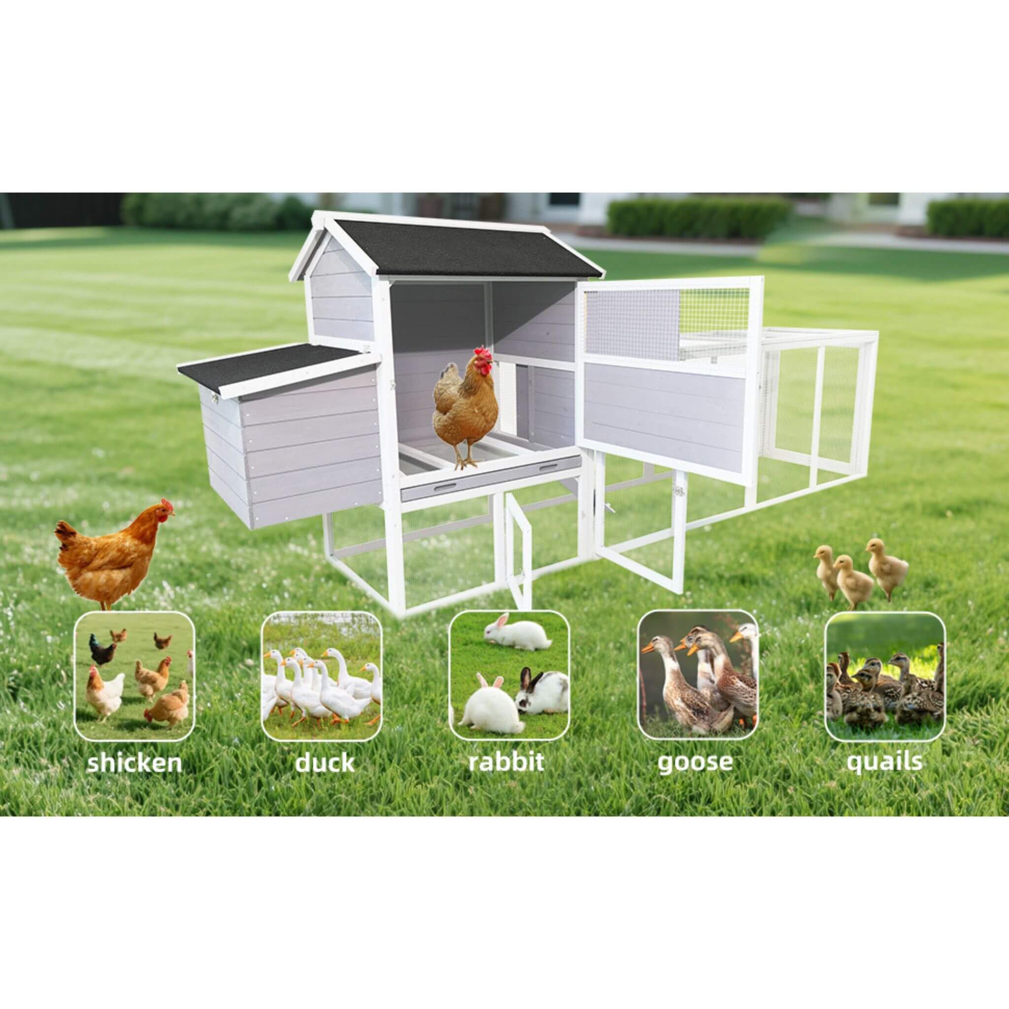 Large Heavy-Duty 113-Inch Outdoor Anti-UV Waterproof Wooden Chicken Coop Hen House