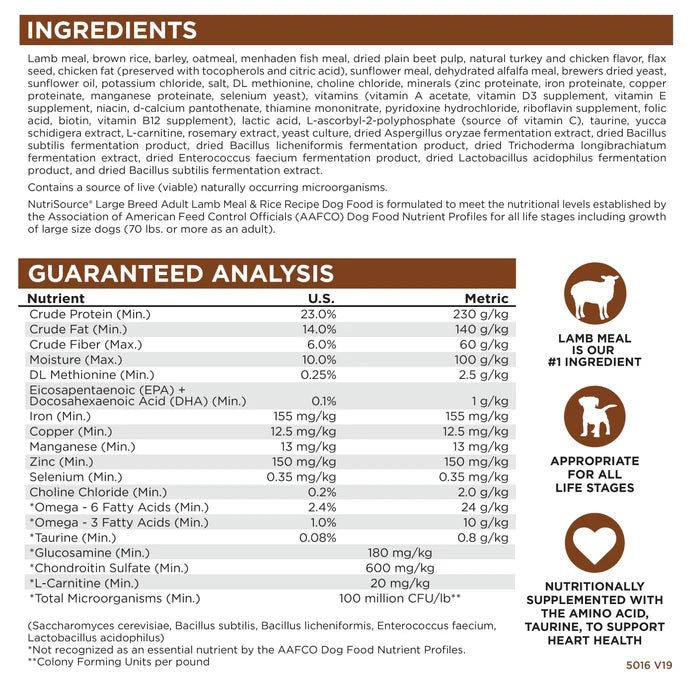 Nutri Source Large Breed Lamb Meal & Rice 26 lb