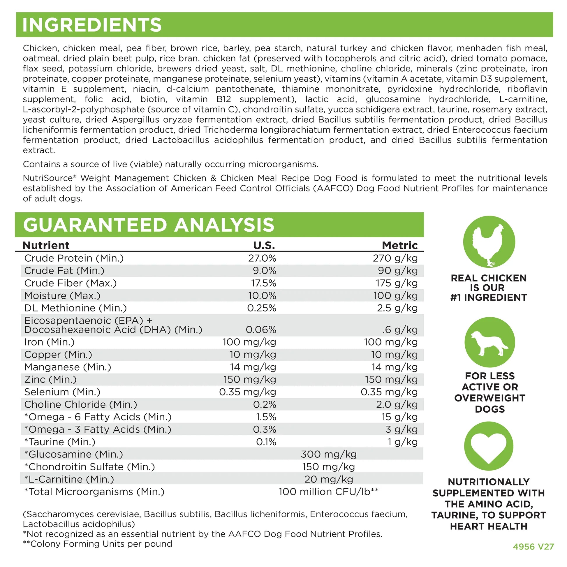 NutriSource Weight Management Chicken & Rice Recipe Dry Dog Food 26lb