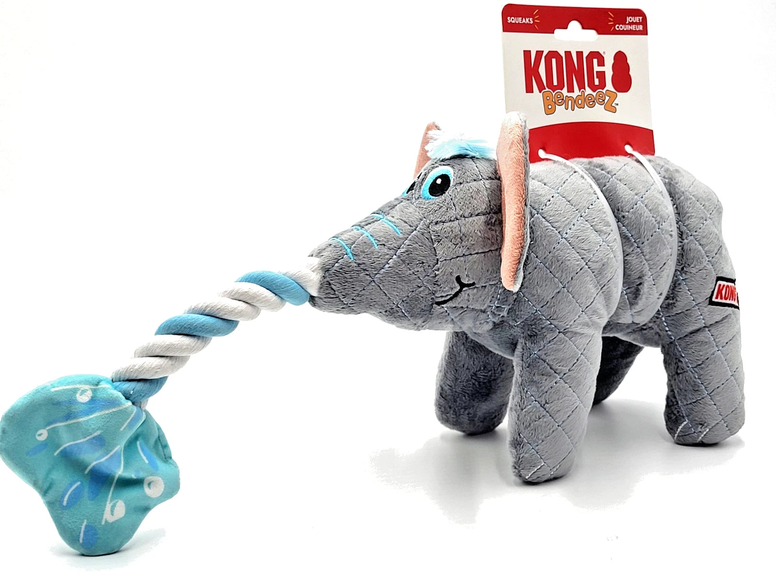 KONG Bendeez Elephant Large Squeaky Crinkly Soft Dog Rope Toy 17"