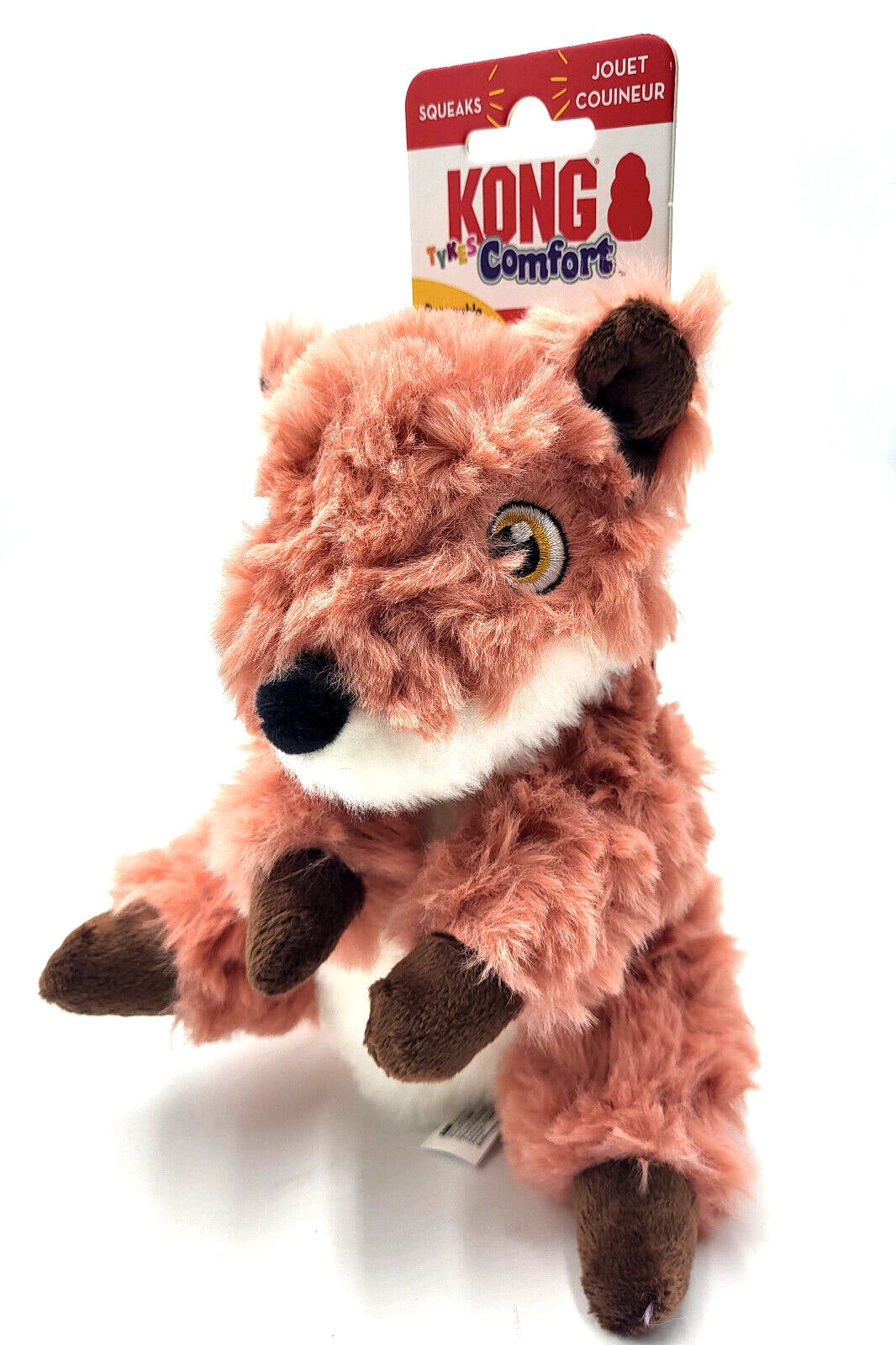 KONG Comfort Tykes Fox Small Removable Low Tone Squeaker Soft Plush Dog Toy