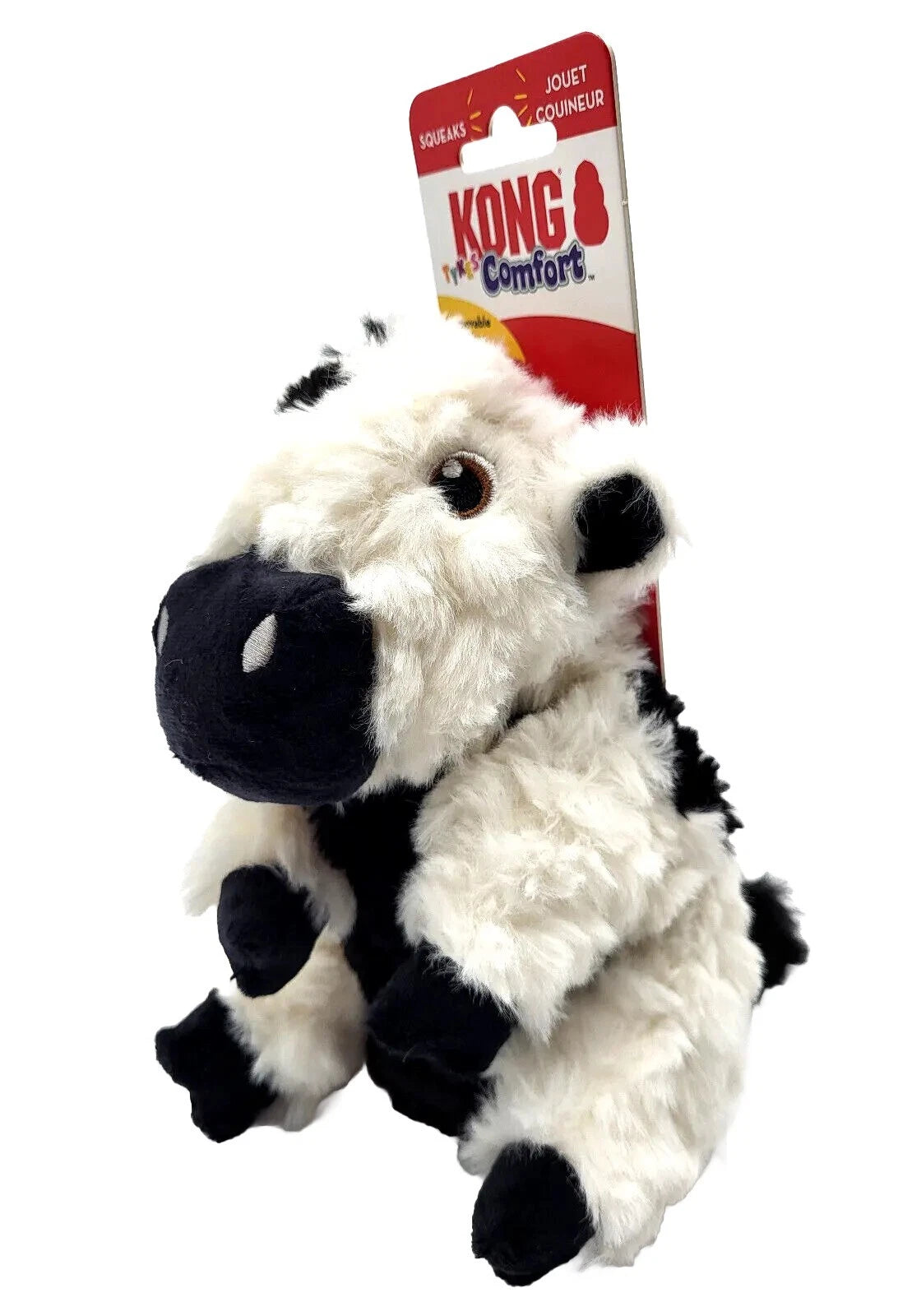 KONG Comfort Tykes Cow Small Removable Low Tone Squeaker Soft Plush Dog Toy