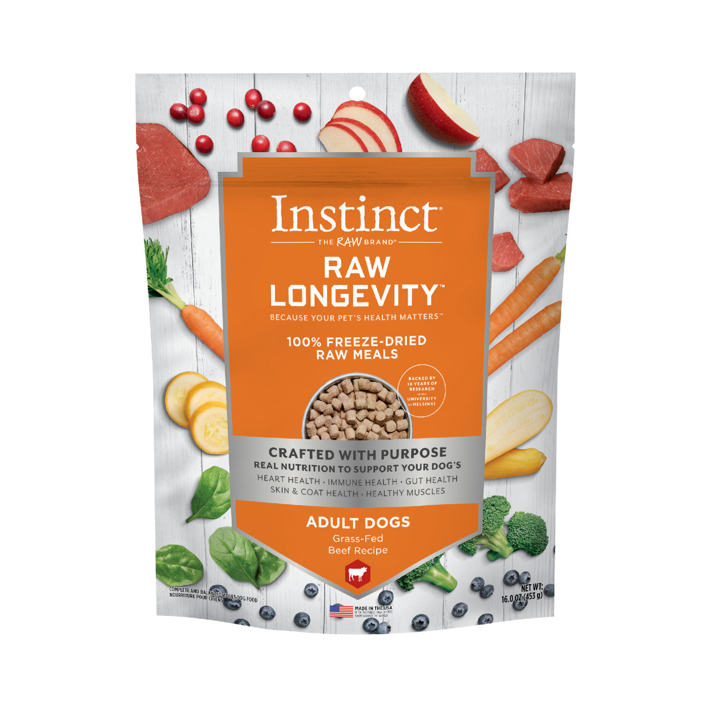 Instinct Raw Longevity 100% Freeze-Dried Raw Meals Grass-Fed Beef Recipe 4.5 oz