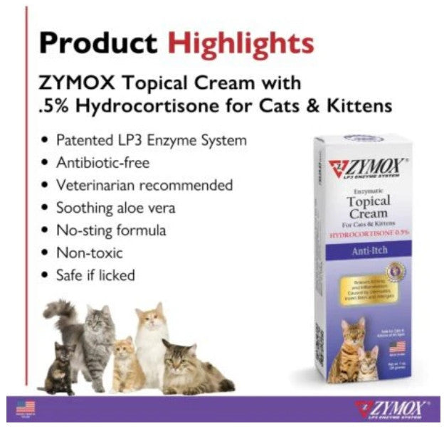Zymox Enzymatic Anti-Itch Topical Cream for Cats & Kittens with Hydrocortisone 1oz